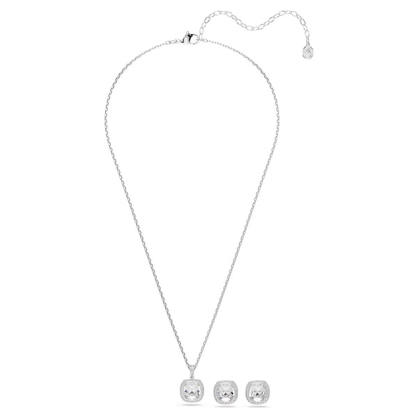 Swarovski Una Angelic Cushion cut, White, Rhodium plated Set