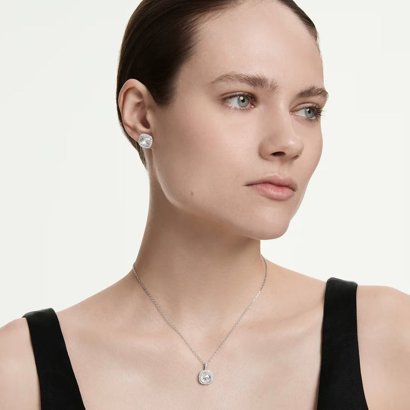 Swarovski Una Angelic Cushion cut, White, Rhodium plated Set