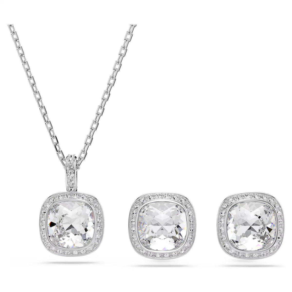 Swarovski Una Angelic Cushion cut, White, Rhodium plated Set