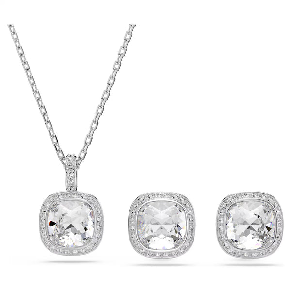 Swarovski Una Angelic Cushion cut, White, Rhodium plated Set