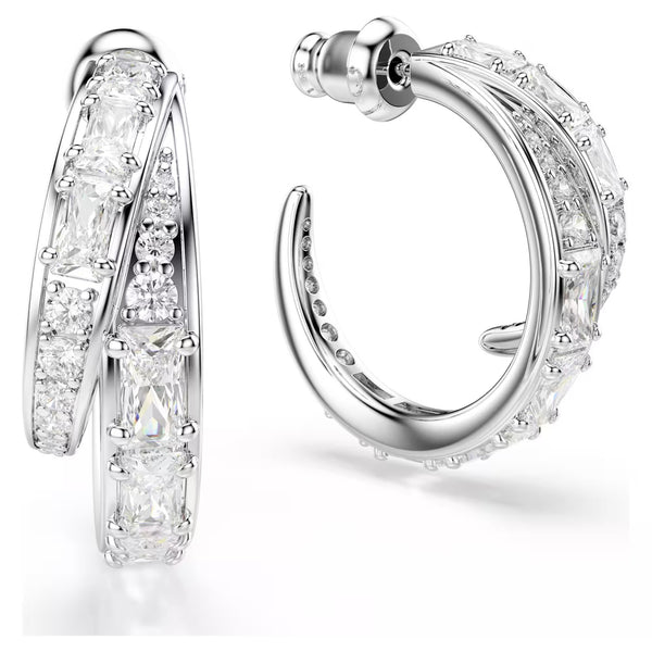 Swarovski Vienna Mixed cuts, White, Rhodium plated Hoop Earrings