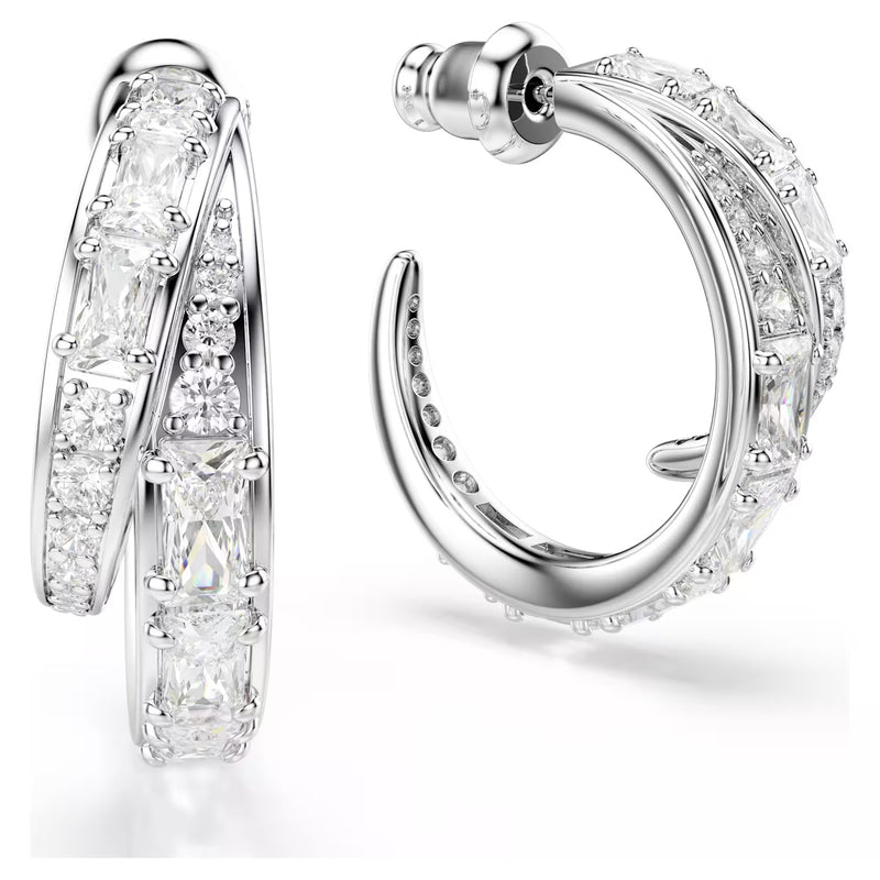 Swarovski Vienna Mixed cuts, White, Rhodium plated Hoop Earrings