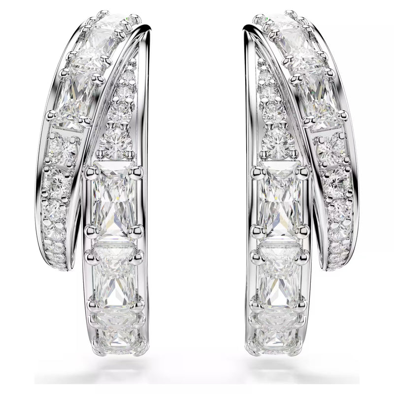 Swarovski Vienna Mixed cuts, White, Rhodium plated Hoop Earrings