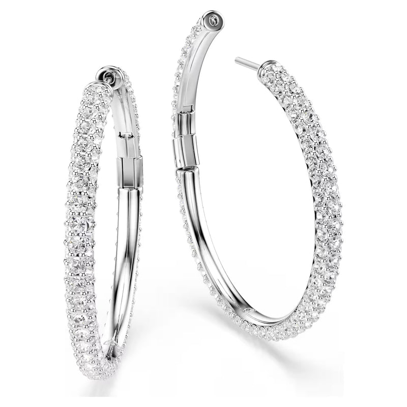 Swarovski Dextera Round cut, White, Rhodium plated Hoop Earrings