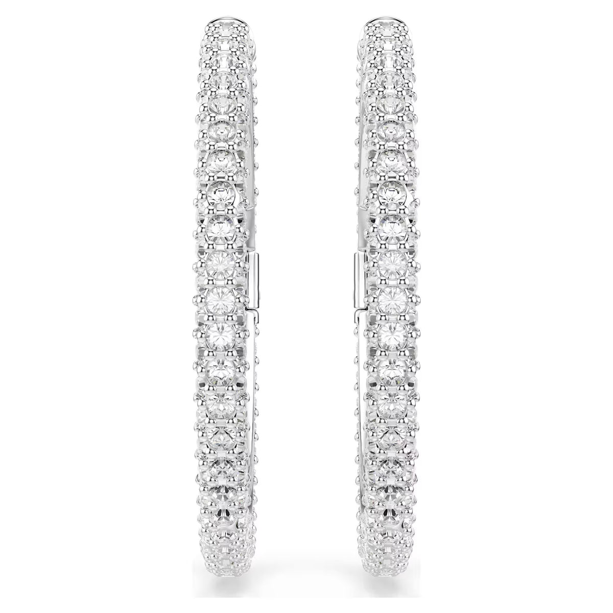 Swarovski Dextera Round cut, White, Rhodium plated Hoop Earrings