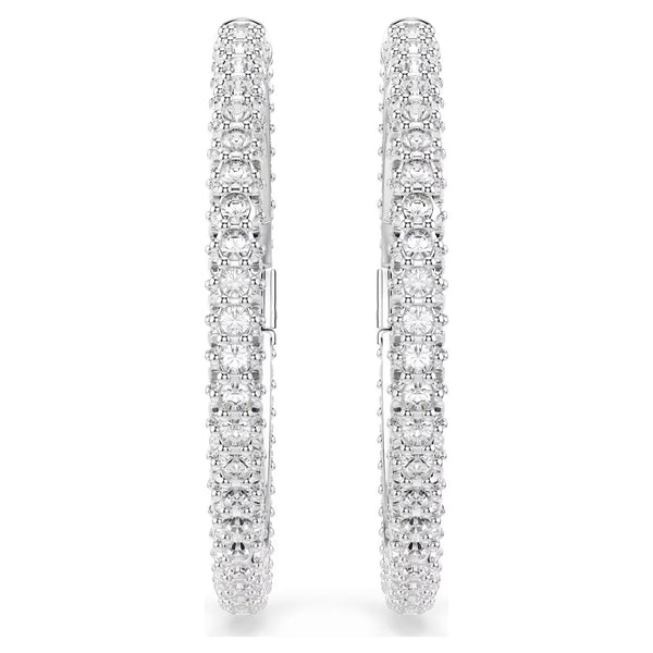 Swarovski Dextera Round cut, White, Rhodium plated Hoop Earrings