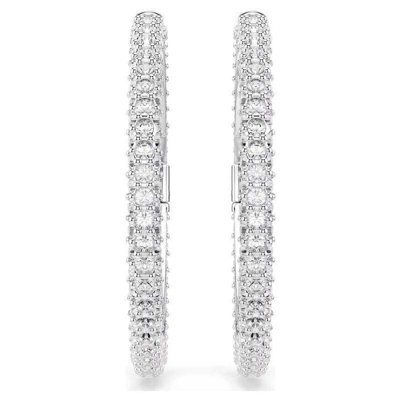 Swarovski Dextera Round cut, White, Rhodium plated Hoop Earrings