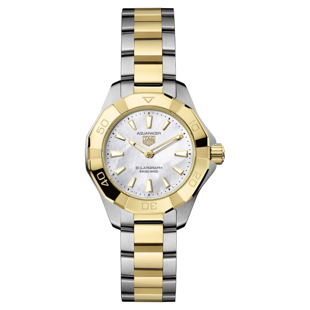 Tag Heuer Aquaracer Professional 100 Solargraph Mother of Pearl Two-Tone 28mm WBP1423.BB0006