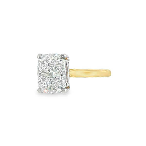 Elongated Cushion Cut 4.19ct Lab Grown Diamond, 18ct Yellow Gold Ring