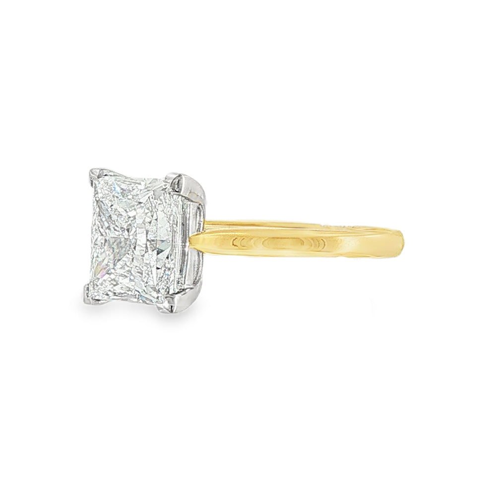 Princess Cut 4.05ct Lab Grown Diamond, 18ct Yellow Gold Ring