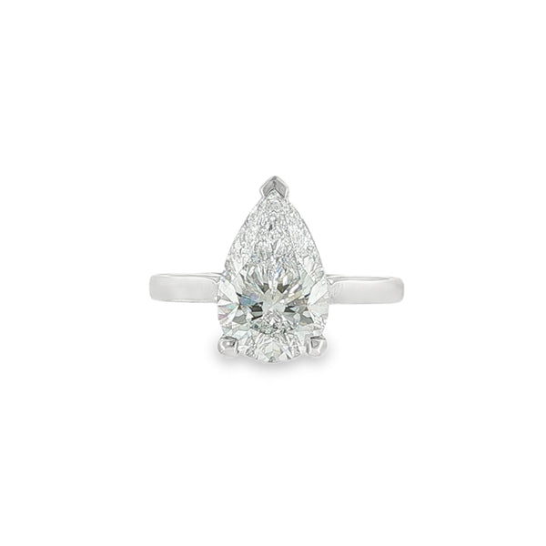 Pear Cut 3.01ct Lab Grown Diamond, Platinum Ring