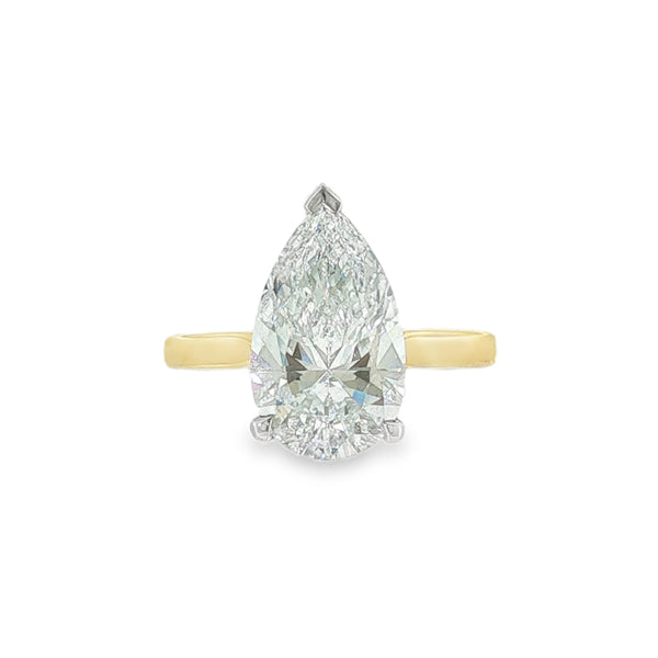 Pear Cut 4.04ct Lab Grown Diamond, 18ct Yellow Gold Ring