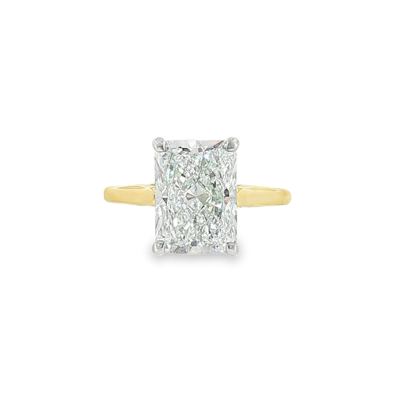 Radiant Cut 4.14ct Lab Grown Diamond, 18ct Yellow Gold Ring