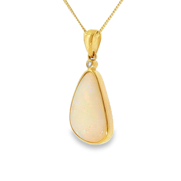 Solid Opal and Diamond, 9ct Yellow Gold Pendant