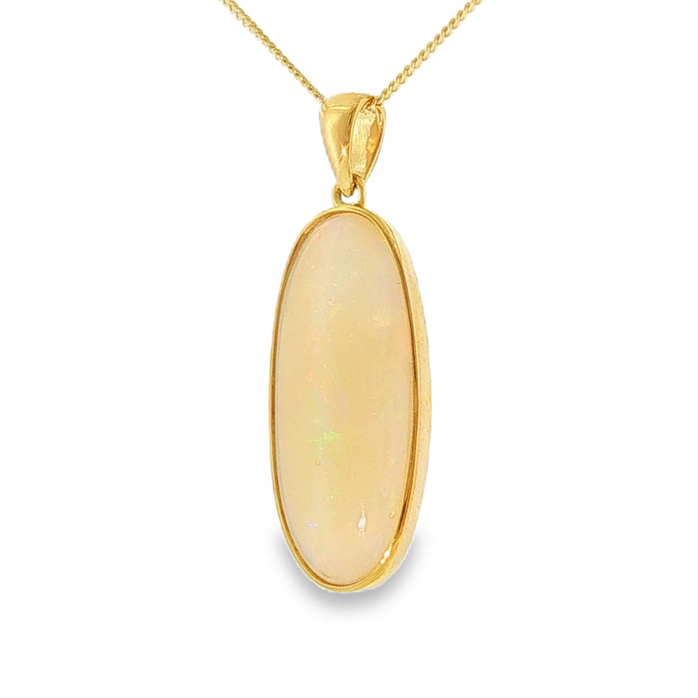 Solid Elongated Opal, 9ct Yellow Gold Pendant