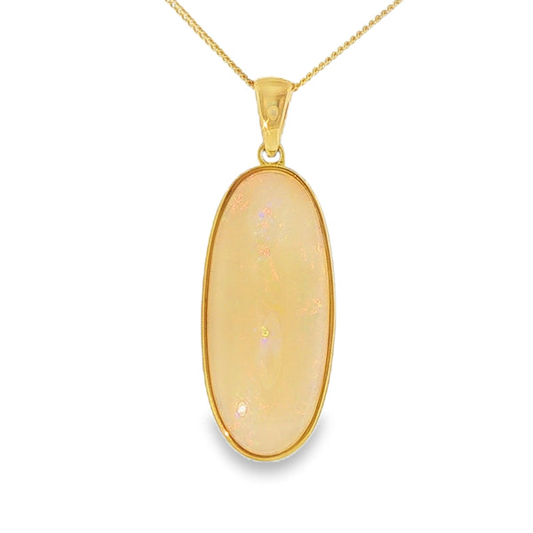 Solid Elongated Opal, 9ct Yellow Gold Pendant