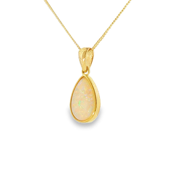 Solid Pear Shaped Opal, 9ct Yellow Gold Pendant