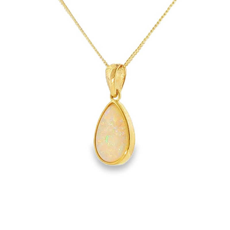 Solid Pear Shaped Opal, 9ct Yellow Gold Pendant