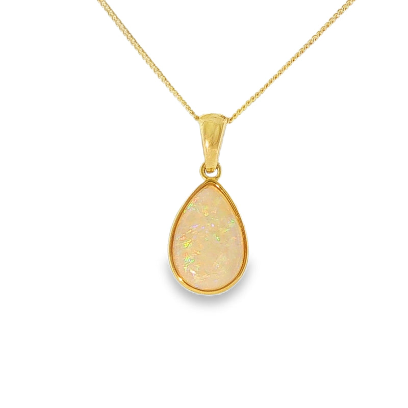 Solid Pear Shaped Opal, 9ct Yellow Gold Pendant