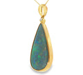 Solid Pear Shaped Opal and Diamond, 9ct Yellow Gold Pendant