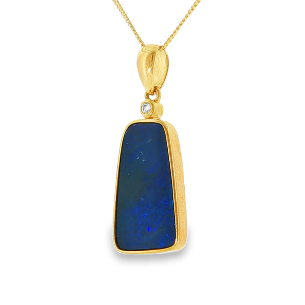 Doublet Opal and Diamond, 9ct Yellow Gold Pendant