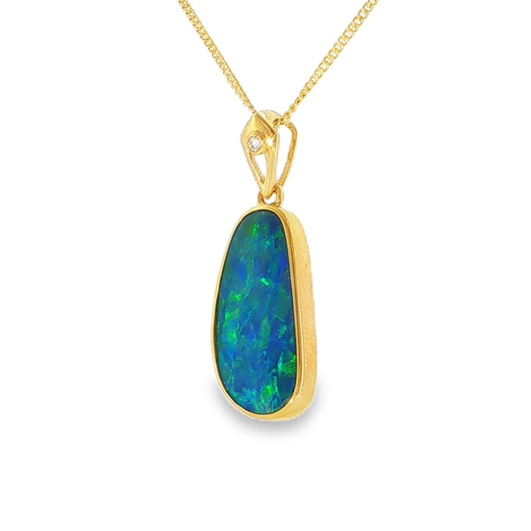 Doublet Opal and Diamond, 9ct Yellow Gold Pendant