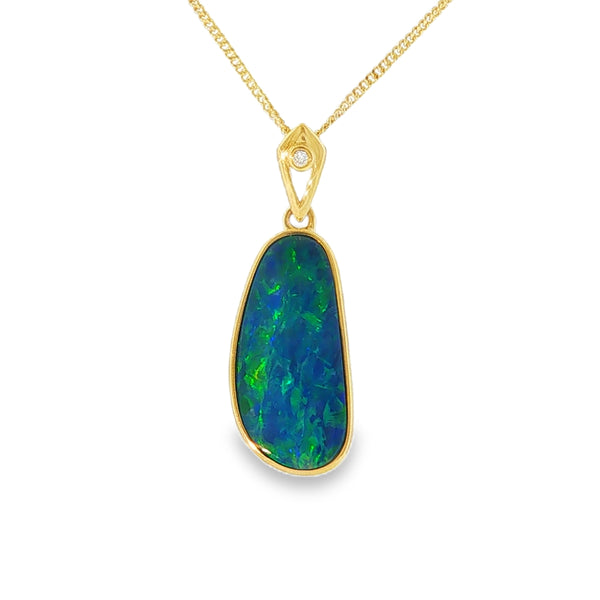 Doublet Opal and Diamond, 9ct Yellow Gold Pendant