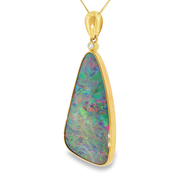 Doublet Opal and Diamond, 9ct Yellow Gold Pendant