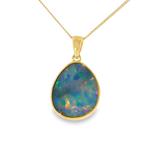 Doublet Freefrom Opal, 9ct Yellow Gold Pendant