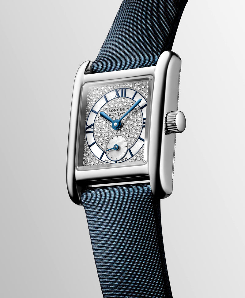 Longines Mini Dolcevita Diamond Dial, Blue Leather 21.5x29mm Watch L5.200.4.87.2