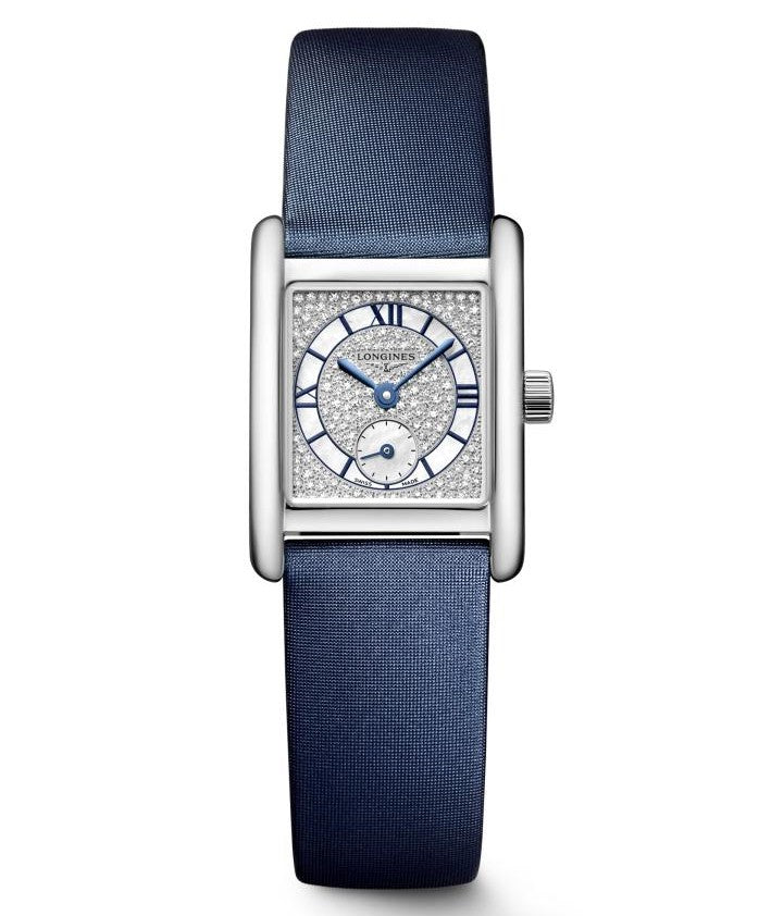 Longines Mini Dolcevita Diamond Dial, Blue Leather 21.5x29mm Watch L5.200.4.87.2