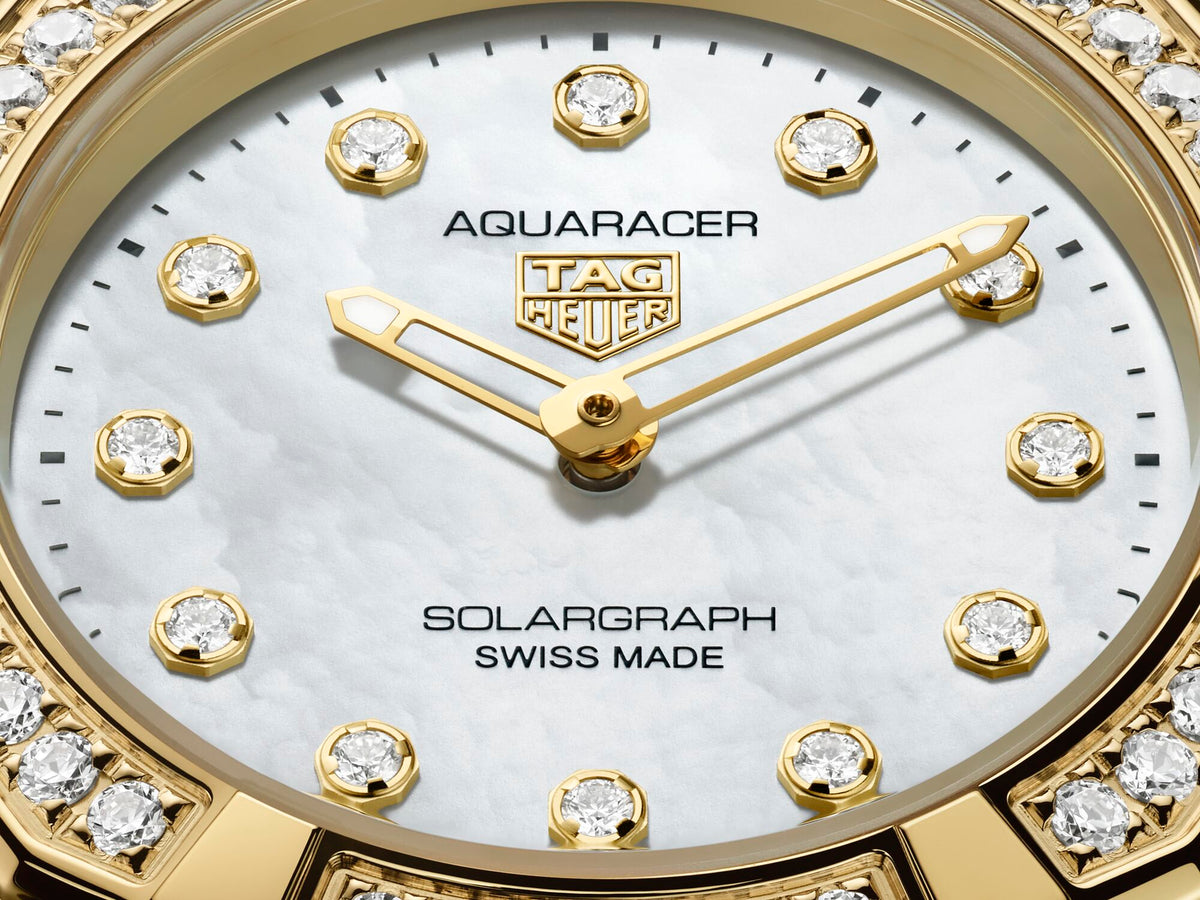 Tag Heuer Aquaracer Professional 100 Solargraph Mother of Pearl Two-Tone, Diamond Bezel 28mm WBP1420.BB0006