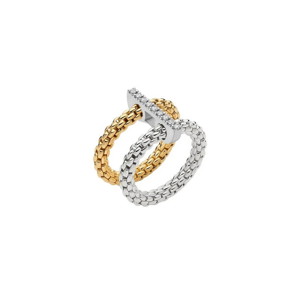 Fope Prima Flex'it 18ct Yellow and White 0.15ct Diamond Ring