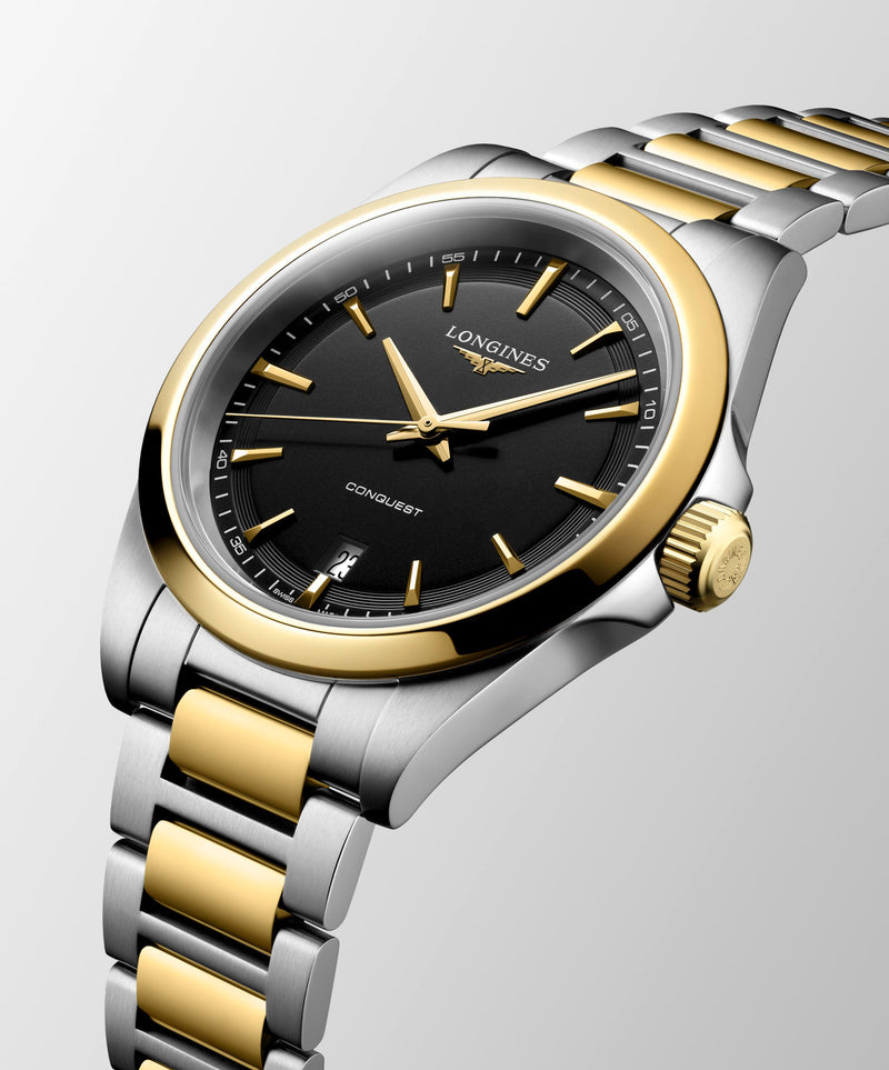Longines Conquest Two Tone Black Quartz 38mm Watch L37503527