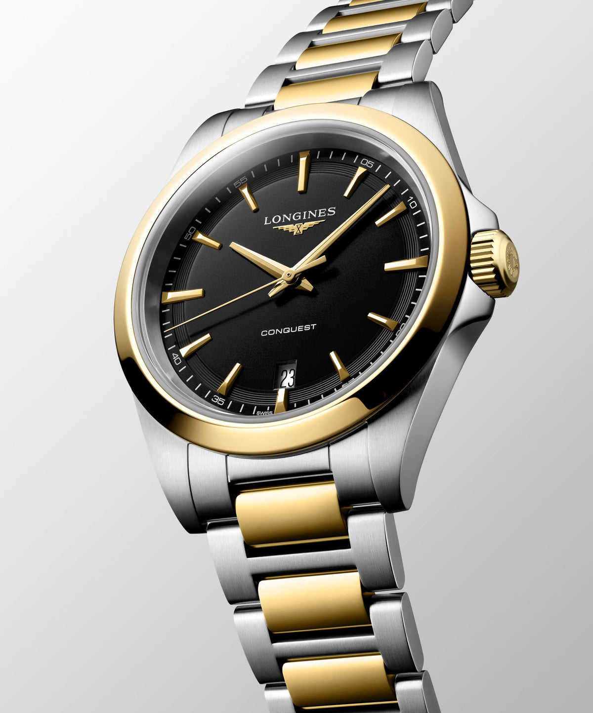 Longines Conquest Two Tone Black Quartz 38mm Watch L37503527