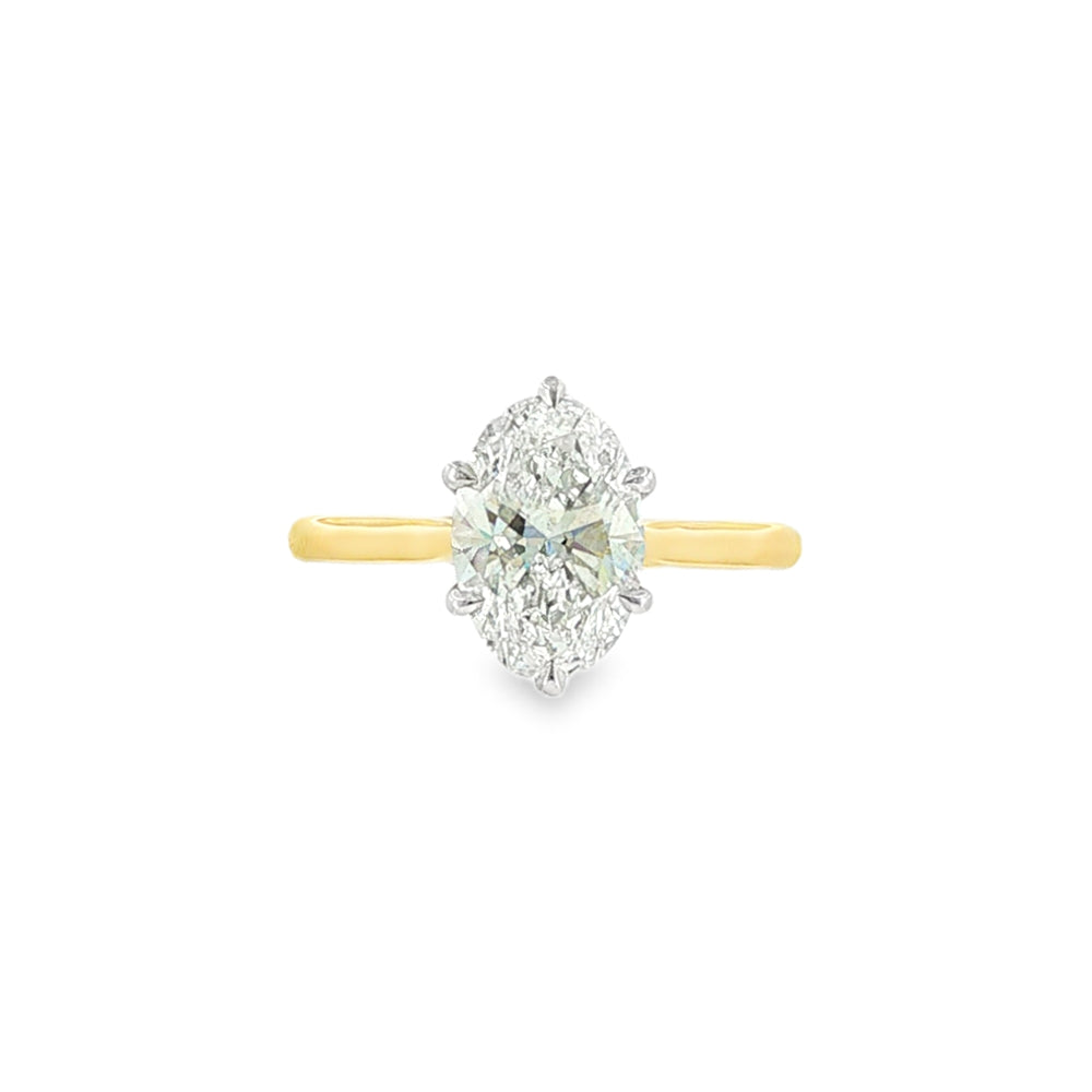Oval Cut 2.04ct Lab Grown Diamond, 18ct Yellow Gold 6 Claw Ring