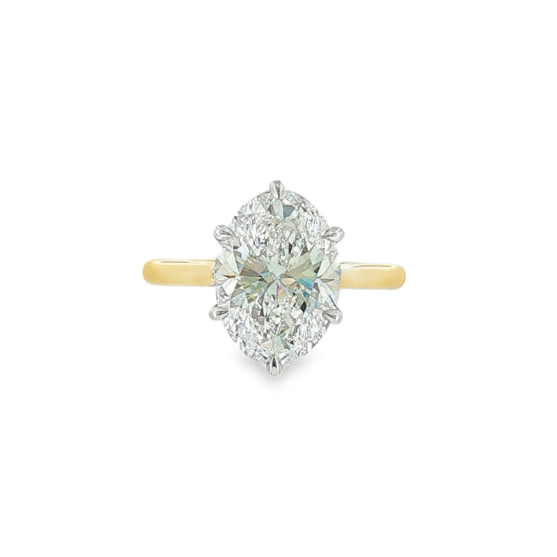 Oval Cut 4.02ct Lab Grown Diamond, 18ct Yellow Gold 6 Claw Ring