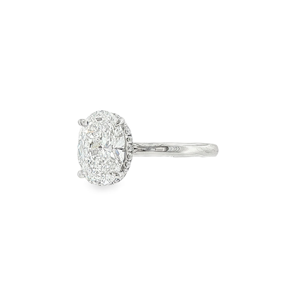 Oval Cut 2.01ct Lab Grown Diamond, Platinum Hidden Halo Ring
