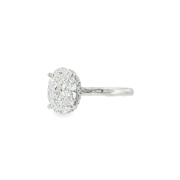Oval Cut 2.01ct Lab Grown Diamond, Platinum Hidden Halo Ring