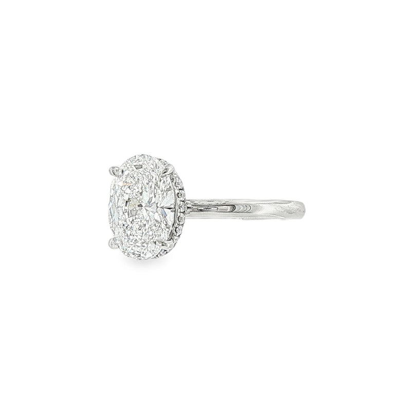Oval Cut 2.01ct Lab Grown Diamond, Platinum Hidden Halo Ring