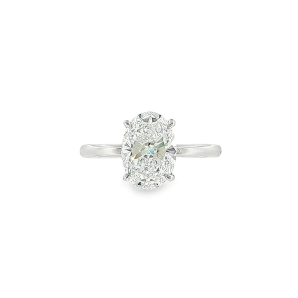 Oval Cut 2.01ct Lab Grown Diamond, Platinum Hidden Halo Ring