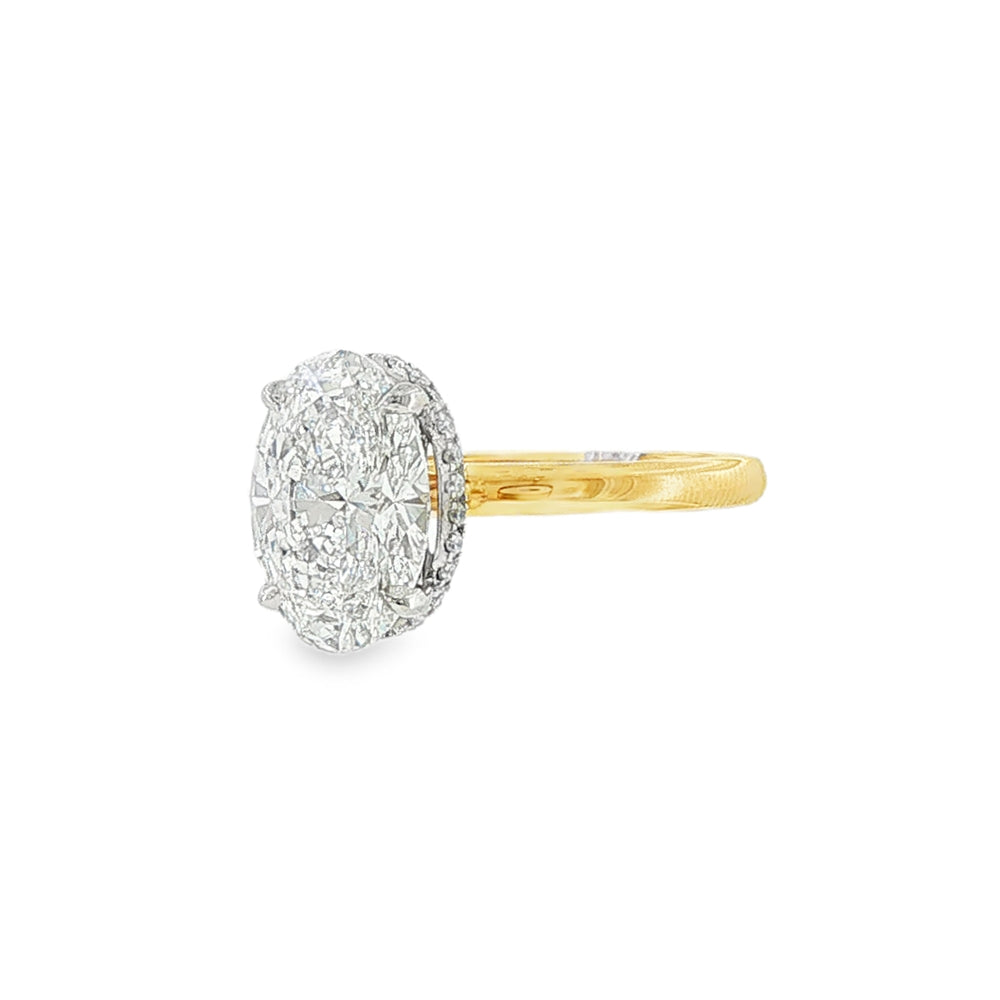 Oval Cut 3.07ct Lab Grown Diamond, 18ct Yellow Gold Hidden Halo Ring