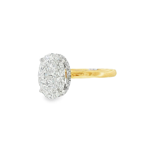 Oval Cut 3.07ct Lab Grown Diamond, 18ct Yellow Gold Hidden Halo Ring