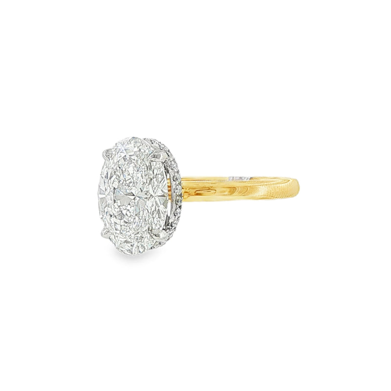 Oval Cut 3.07ct Lab Grown Diamond, 18ct Yellow Gold Hidden Halo Ring