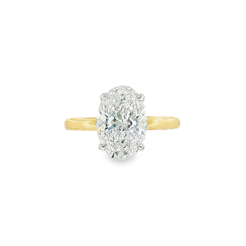 Oval Cut 3.07ct Lab Grown Diamond, 18ct Yellow Gold Hidden Halo Ring
