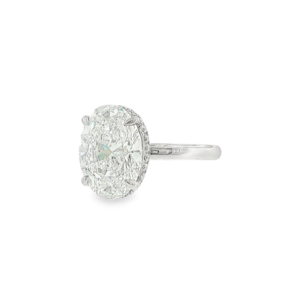 Oval Cut 4.06ct Lab Grown Diamond, Platinum Hidden Halo Ring