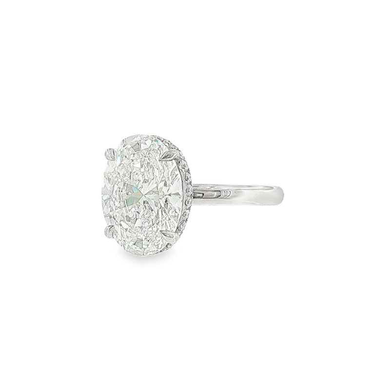 Oval Cut 4.06ct Lab Grown Diamond, Platinum Hidden Halo Ring