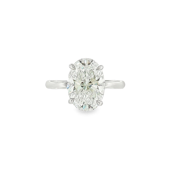 Oval Cut 4.06ct Lab Grown Diamond, Platinum Hidden Halo Ring