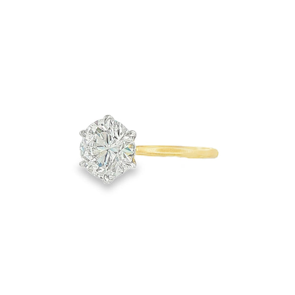 Round Brilliant Cut 2.01ct Lab Grown Diamond, 18ct Yellow Gold 6 Claw Ring