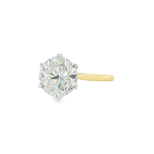 Round Brilliant Cut 4.02ct Lab Grown Diamond, 18ct Yellow Gold 6 Claw Ring